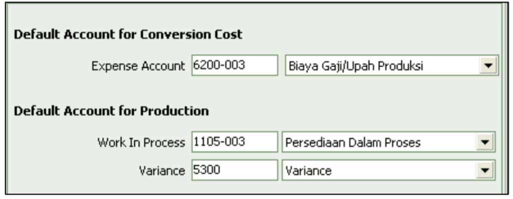 Akun Default Produksi di Aktivitas Pabrikasi pada Accurate