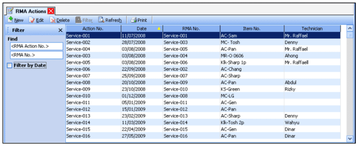Cara Melihat Tabel Daftar Formulir RMA Action di Accurate