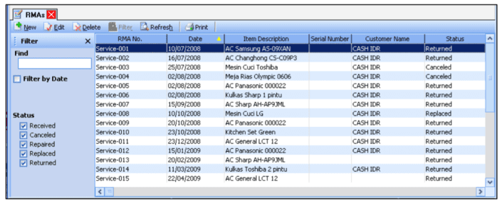 Daftar Return Merchandise Authorization RMA di Accurate