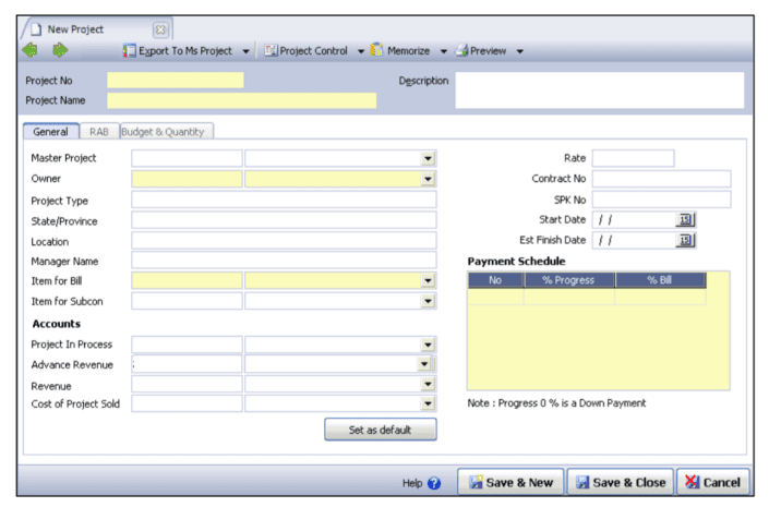 Membuat Master Data Proyek Project Form di Accurate
