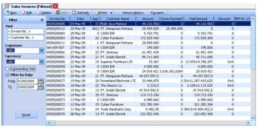 Daftar Faktur Penjualan Sales Invoice pada Accurate