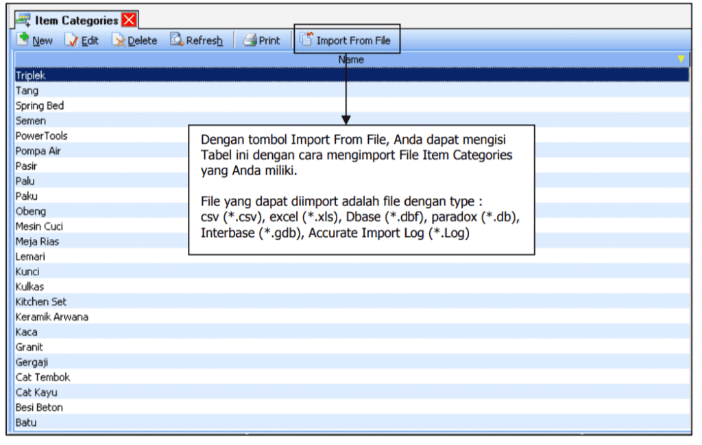 Fitur Daftar Kategori Barang Item Category di Accurate