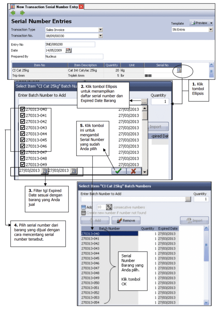 Formulir Serial Number Transaction Entry di Accurate
