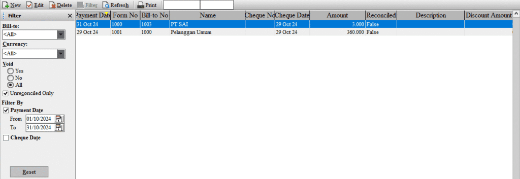 Melihat Daftar Penerimaan Penjualan pada Accurate