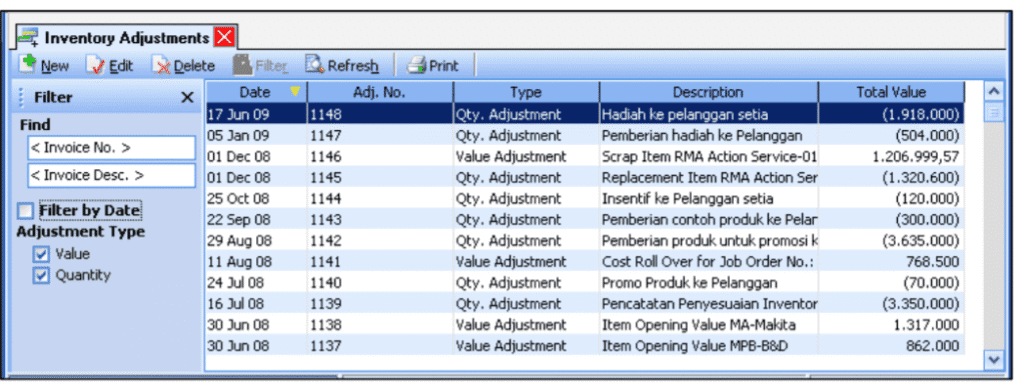 Membatalkan Aktivitas Inventory Adjustment di Accurate