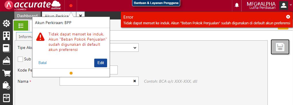 Error Beban Penjualan Sebagai Induk Akun di Accurate Online