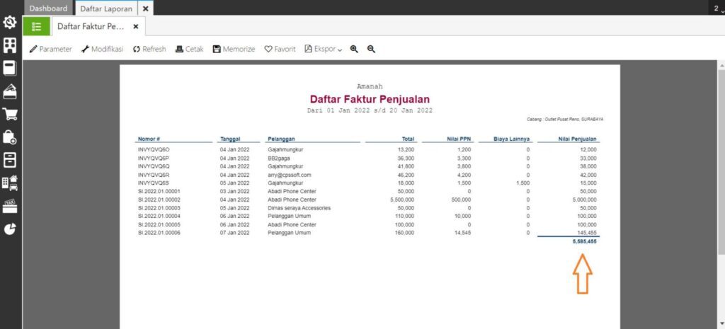 Laporan dari Nilai Penjualan Bulan Ini di Accurate Online x