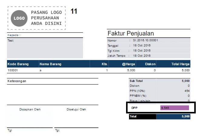 DPP pada Faktur Penjualan Inclusive Tax Accurate Online