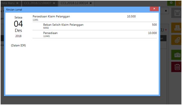 Selisih Nilai Persediaan di Klaim Pelanggan Accurate Online