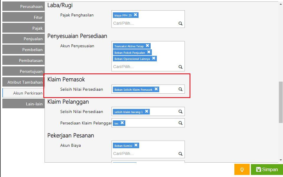 Selisih Nilai Persediaan di Klaim Pemasok Accurate Online