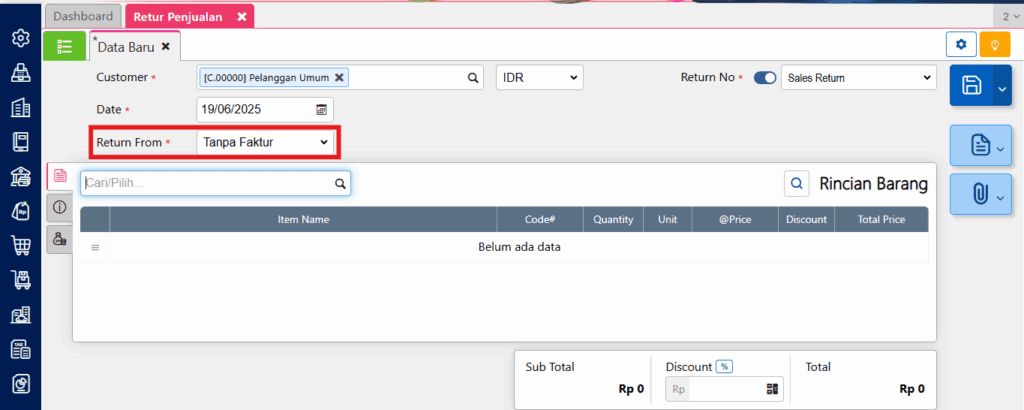 Retur Penjualan Untuk Faktur Dimuka pada Accurate Online x