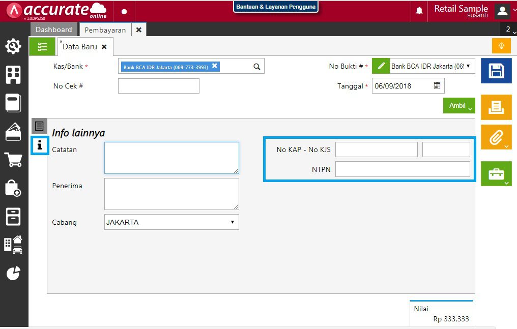 Pembayaran PPH dan Pengisian NTPN di Accurate Online