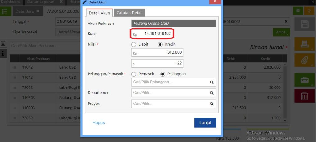 Perhitungan Selisih Kurs Mata Uang Asing di Accurate Online x