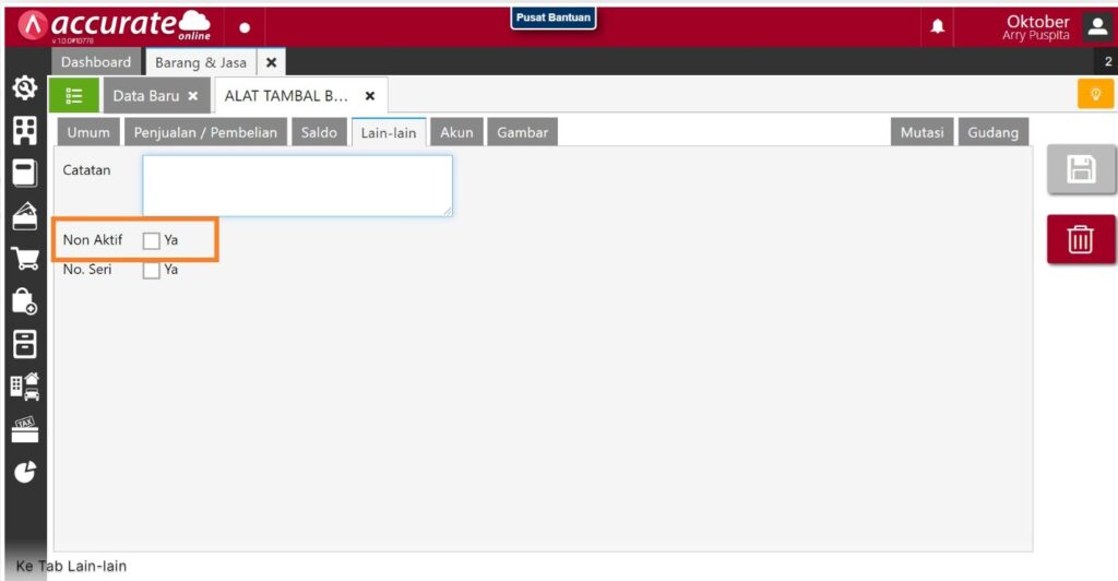 Cara Menonaktifkan Barang dan Jasa pada Accurate Online x